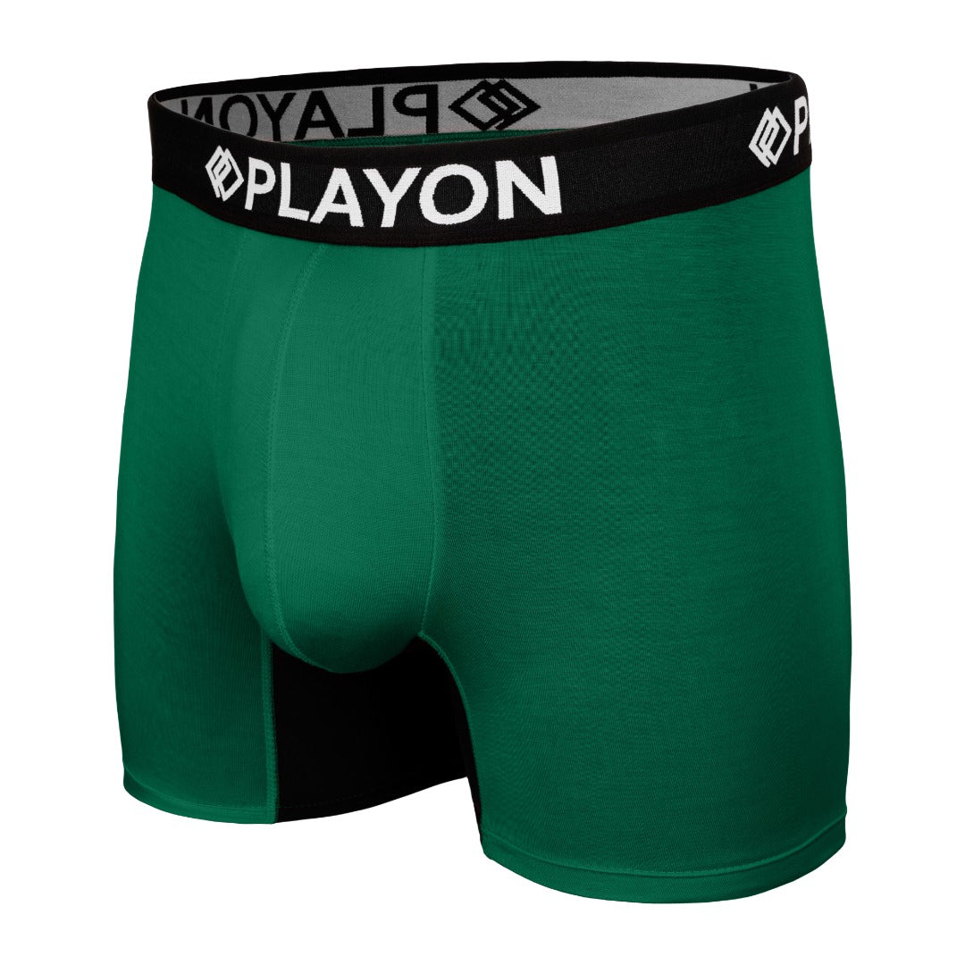Racing Green Bamboo Boxers - Soft snug comfortable Bamboo Boxers contoured pouch no chafe no ride up no irritation friction free panels chafe stopper panels hypo-allergenic sustainable bamboo